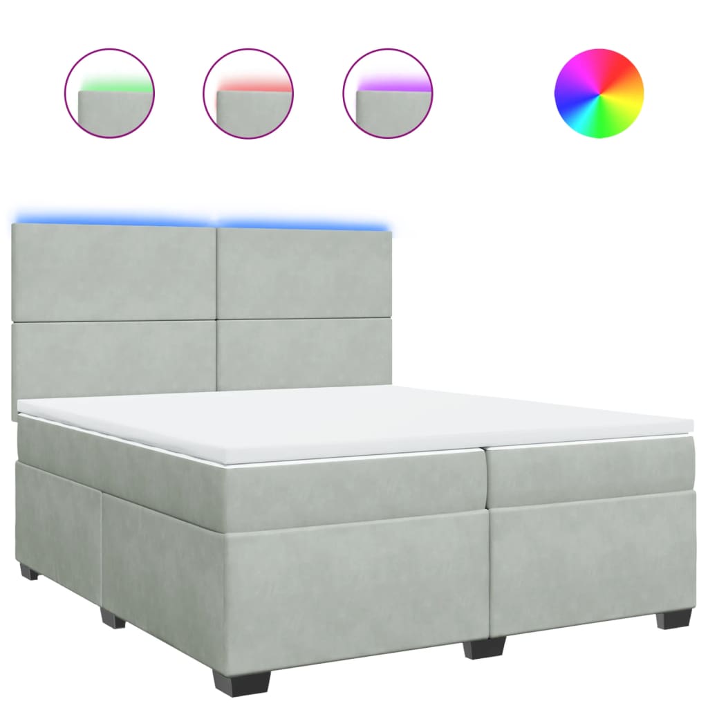 vidaXL Cama box spring con colchón terciopelo gris claro 200x200 cm