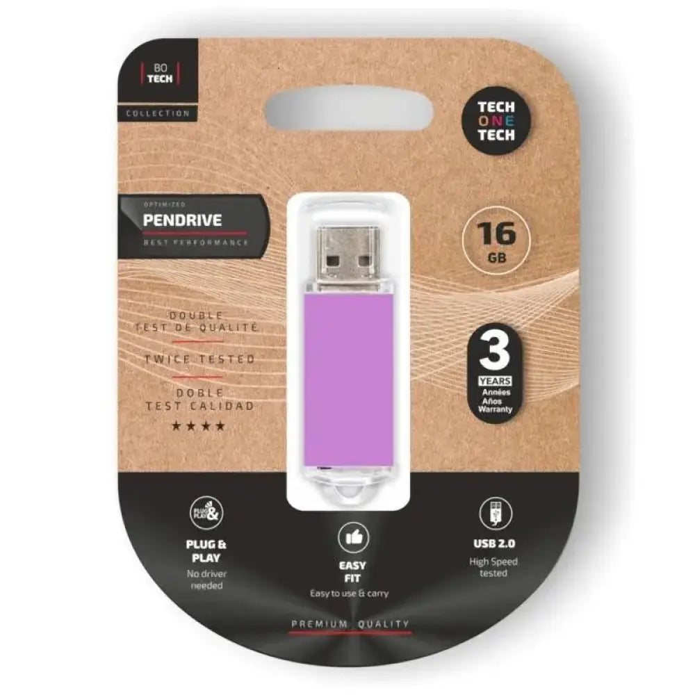 Pen Drive Pendrive Tech One Tech Basic 16GB USB 2.0 púrpura claro compacto y ligero