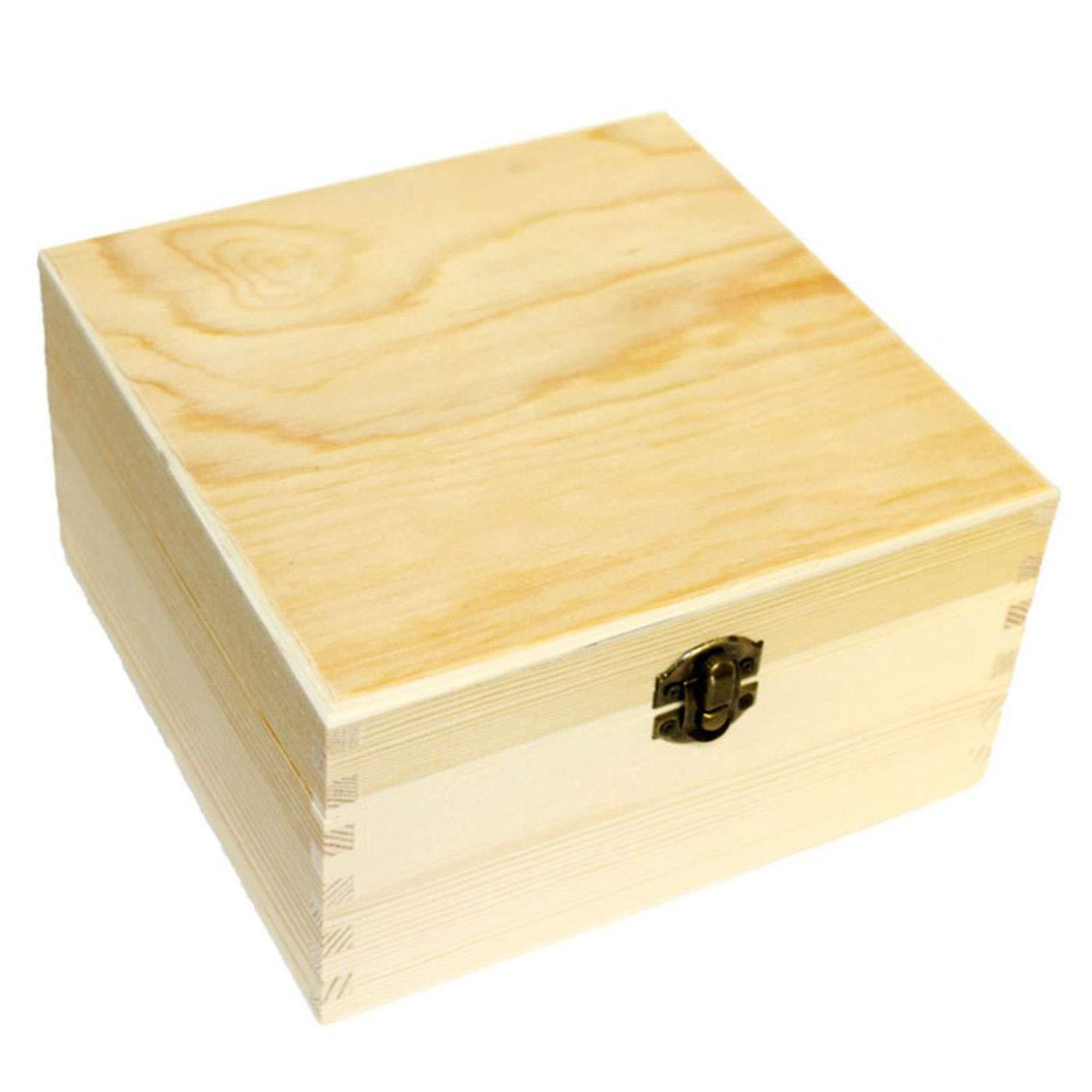 Caja de madera rectangular, tapa con esquinas redondeadas, cierre metálico,  cajita, cofre decorativo, almacenaje objetos, joyas