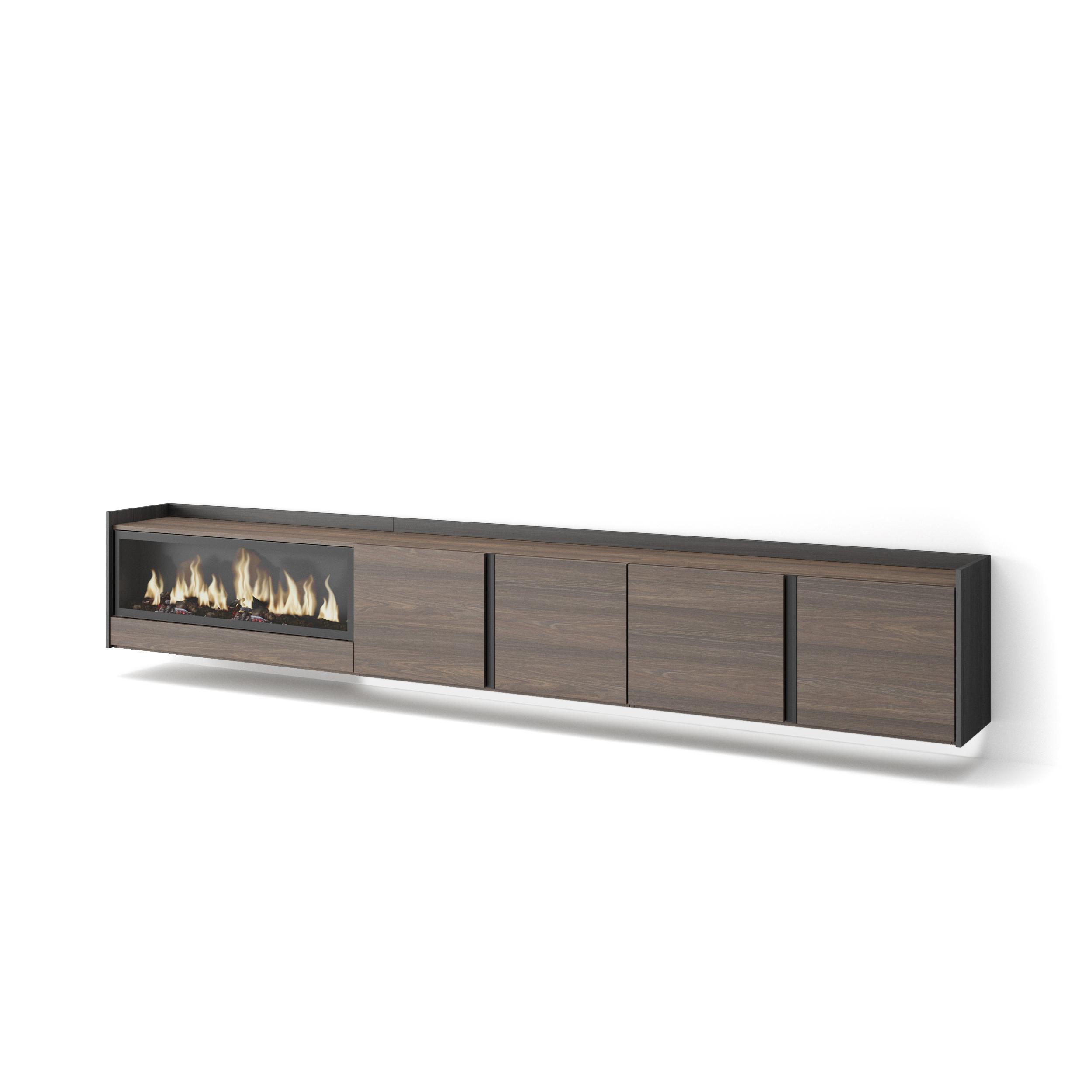 Mueble TV, Televisión, 315x35x50cm, Para TV hasta 80", Chimenea eléctrica XXL, Colgado, Suspendido, LED
