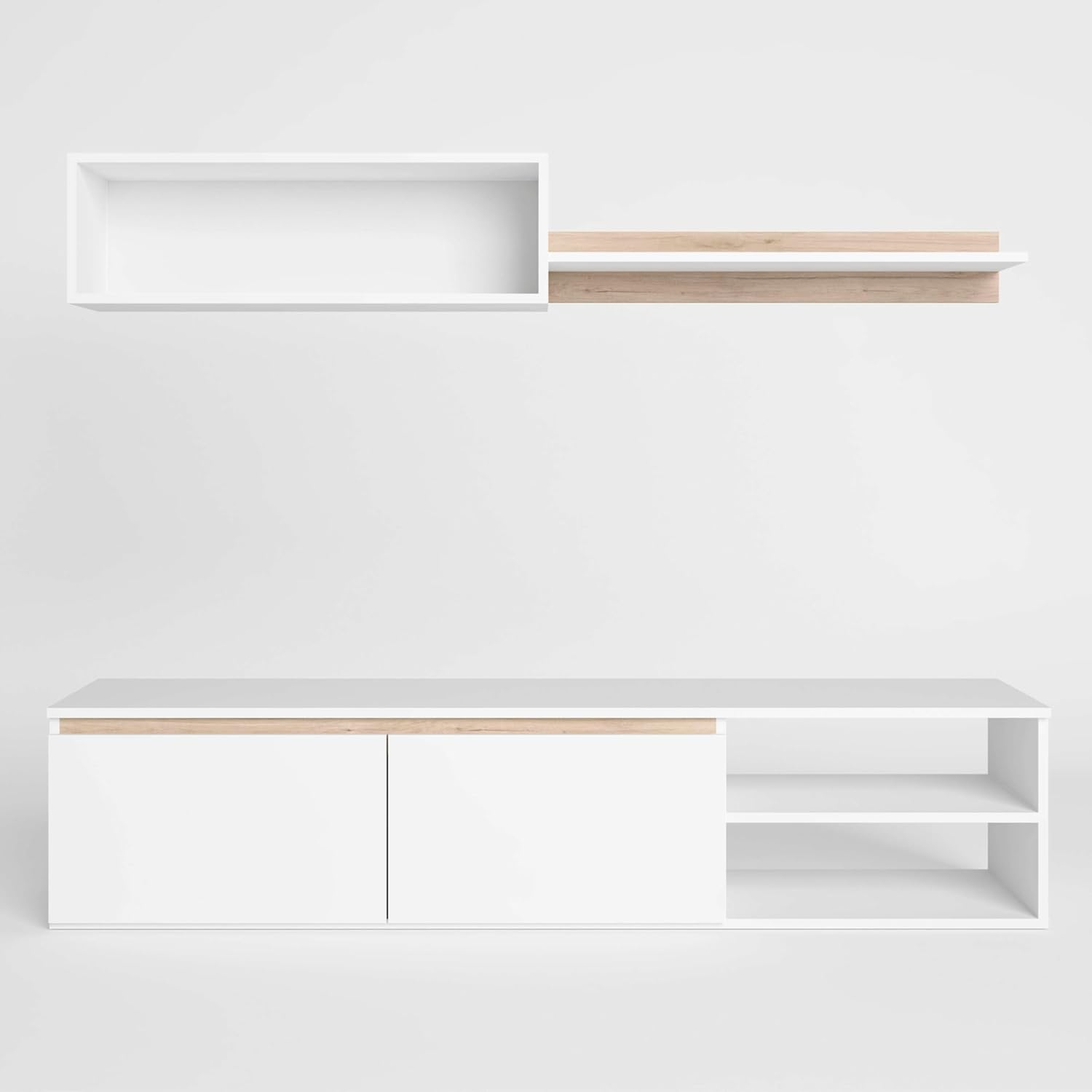 MOBELCENTER - Conjunto de Muebles para Salón Oce de MOBELCENTER en Blanco Mate y Sahara, 160 cm con Almacenaje y Estante Colgante (1568)