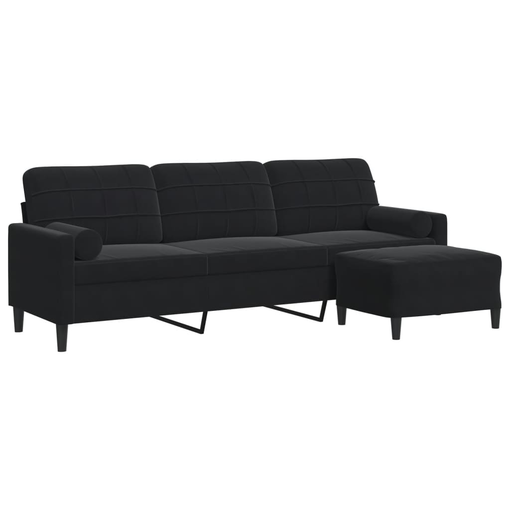 vidaXL Sofá de 3 plazas con taburete de terciopelo negro 210 cm