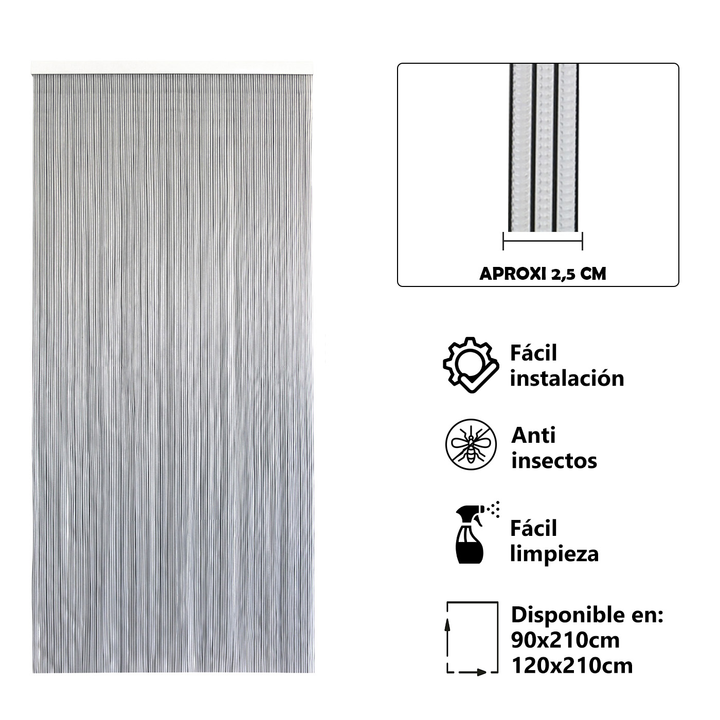 Cortina Plana de PVC Anti insectos para Puerta Exterior o Interior, Material PVC – Libre de Insectos
