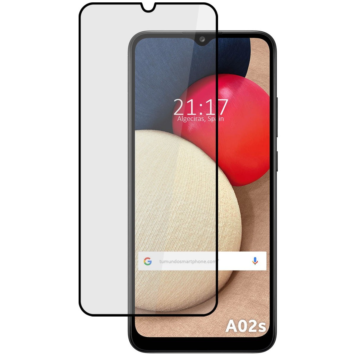 Tumundosmartphone Protector Cristal Templado Completo 5D Full Glue Negro para Samsung Galaxy A02s Vidrio