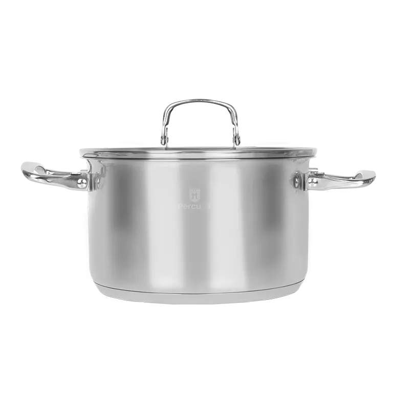 Juego de Cacerolas Inox Spazio Anidables con Tapa | Cacerolas de Acero Inoxidable 16, 20, 24 y 28 cm | Asas Plegables y Tapa Plana | Fondo Difusor de Aluminio para Todo Tipo de Cocinas, Incluida Inducción | Interior Satinado con Escala de Capacidad