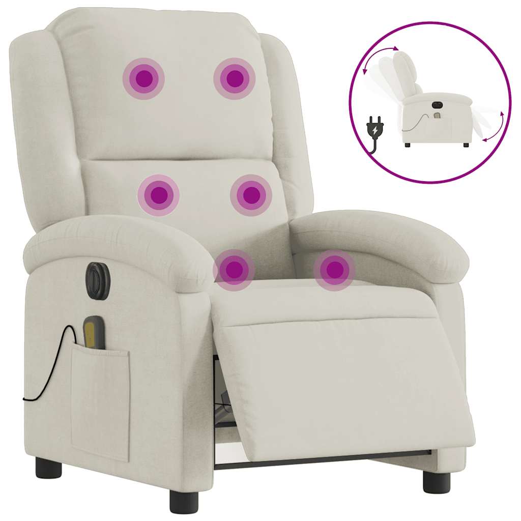 vidaXL Sillón reclinable de masaje eléctrico terciopelo color crema