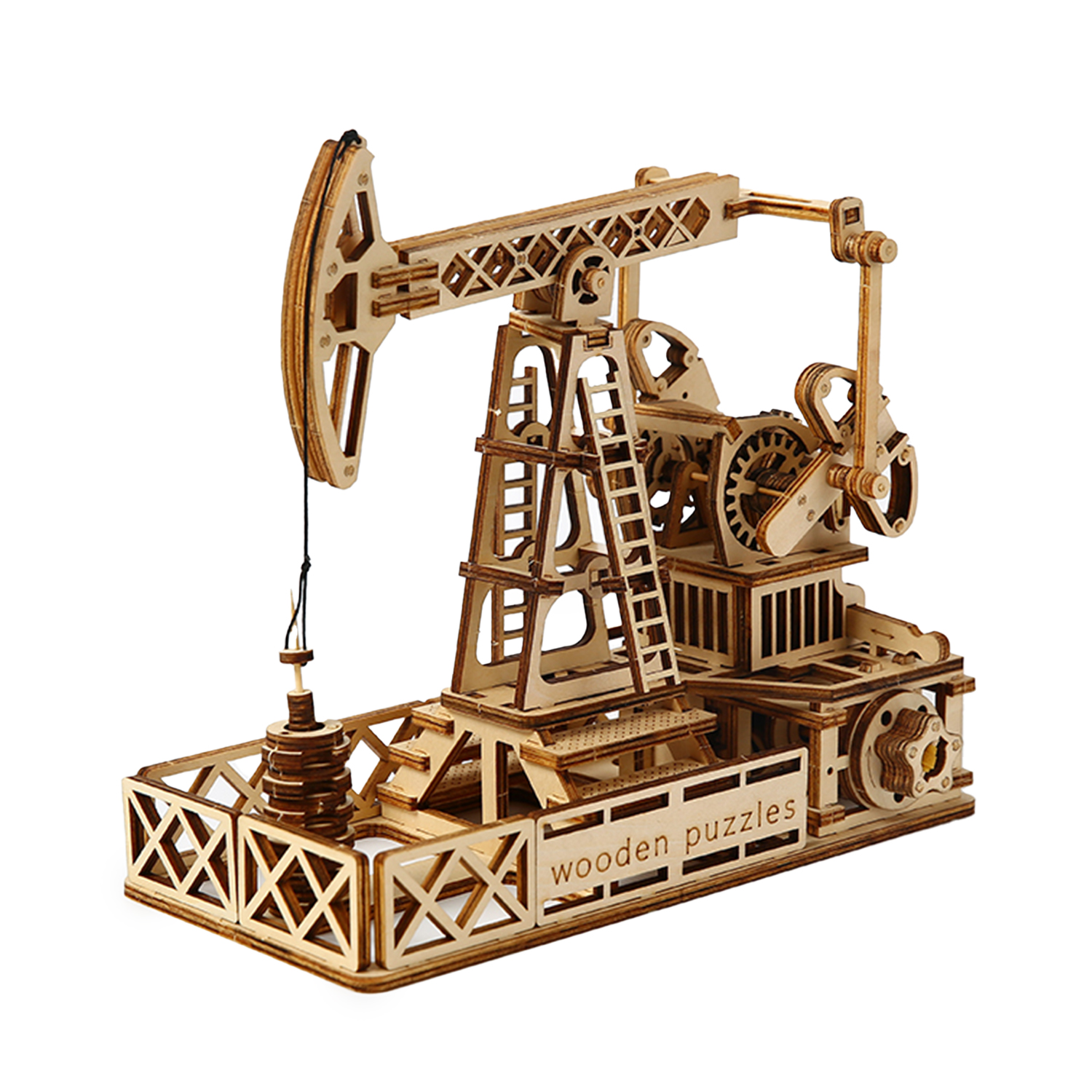 DAM. Maqueta de Madera 3D, diseño de Pozo petrolífero con movimiento mecánico. 186 piezas. 22x11x18cm.