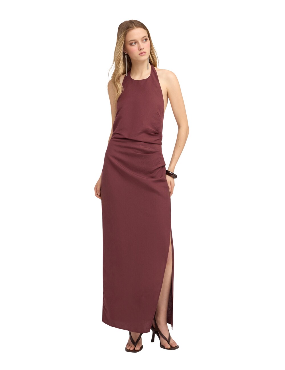 Motivi - Vestido largo en mezcla de lino con drapeado