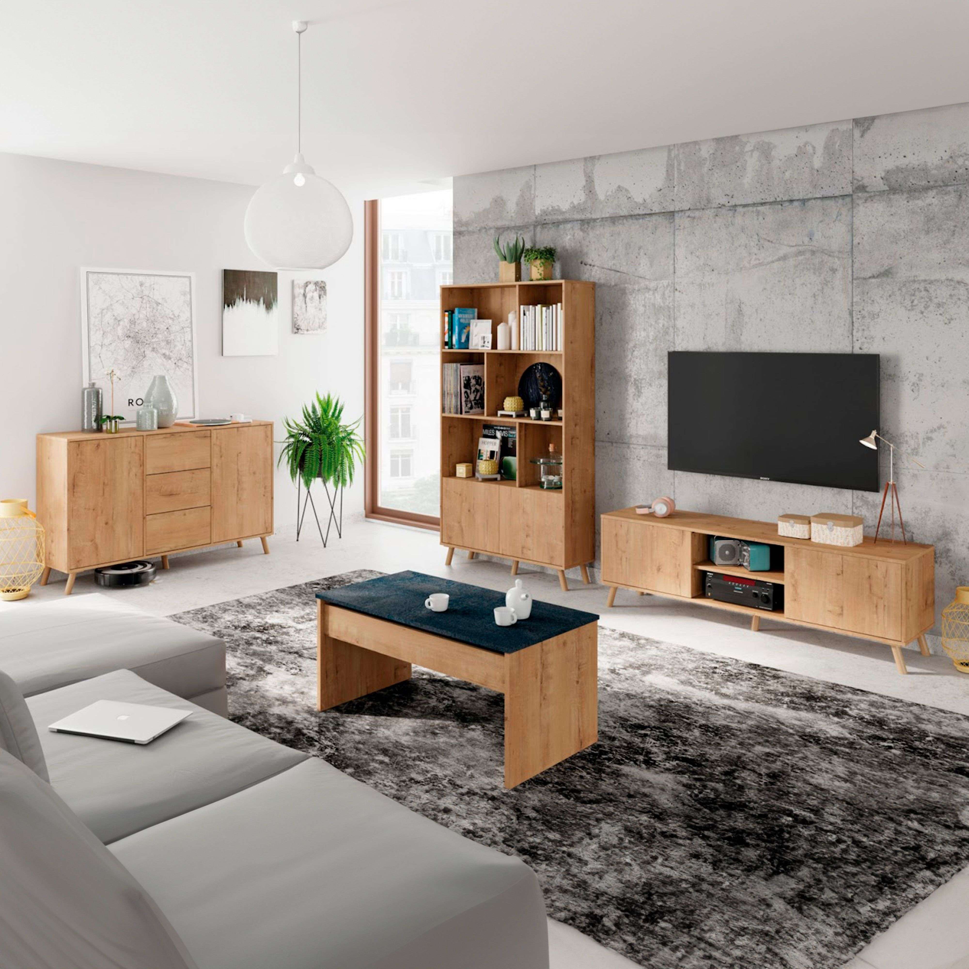 Miroytengo Muebles de Salón Comedor Modernos Oslo (Mueble de TV + Aparador + Librería + Mesa de centro) Color Roble Gold