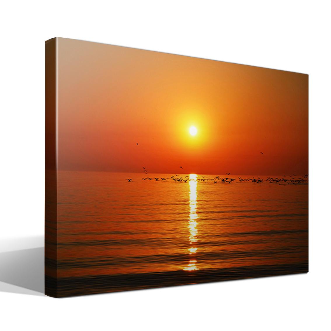 Cuadro Canvas Puesta de Sol Pájaros en Mar - Lienzo de Algodón 100% - Bastidor de Madera 3x3cm - Calidad Superior
