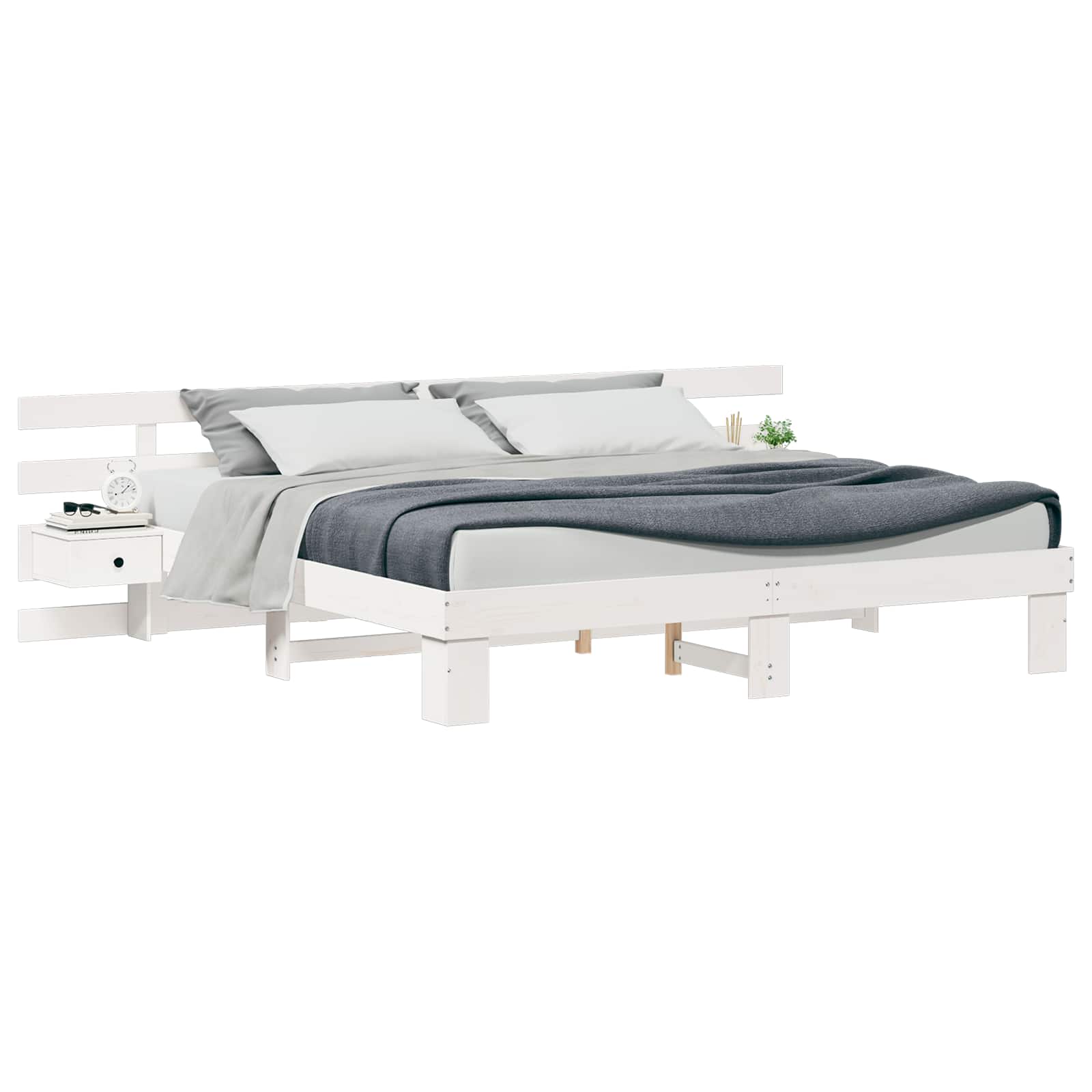 vidaXL Estructura de cama con cabecera Madera de pino macizo Cama Plataforma Multitalla
