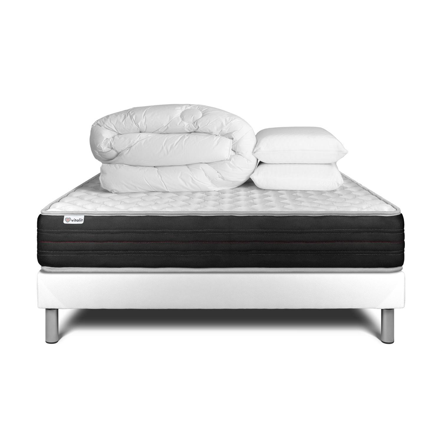 Pack cama completa - Colchón 140x190cm + Somier con láminas (en kit) + 2 almohadas + Edredón - Vitalmemo One