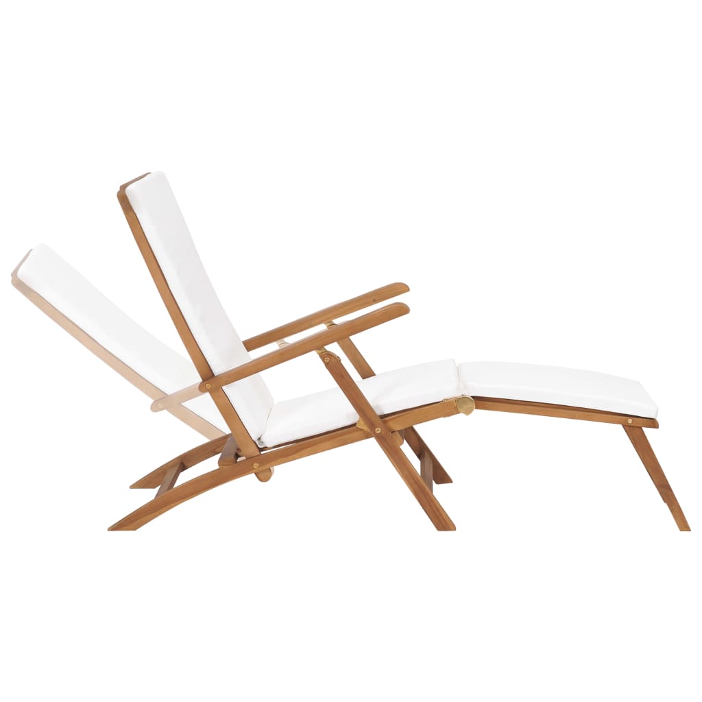 Tumbona Vidaxl de Madera Maciza de Teca en Blanco Crema y Gris Oscuro para Jardín, Playa, Piscina y Terraza