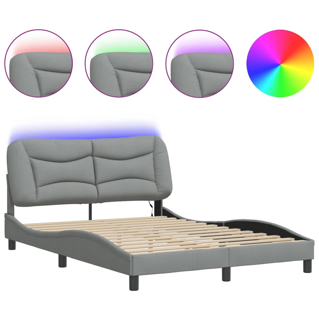 vidaXL Estructura de cama con LED sin colchón gris claro 140x200 cm