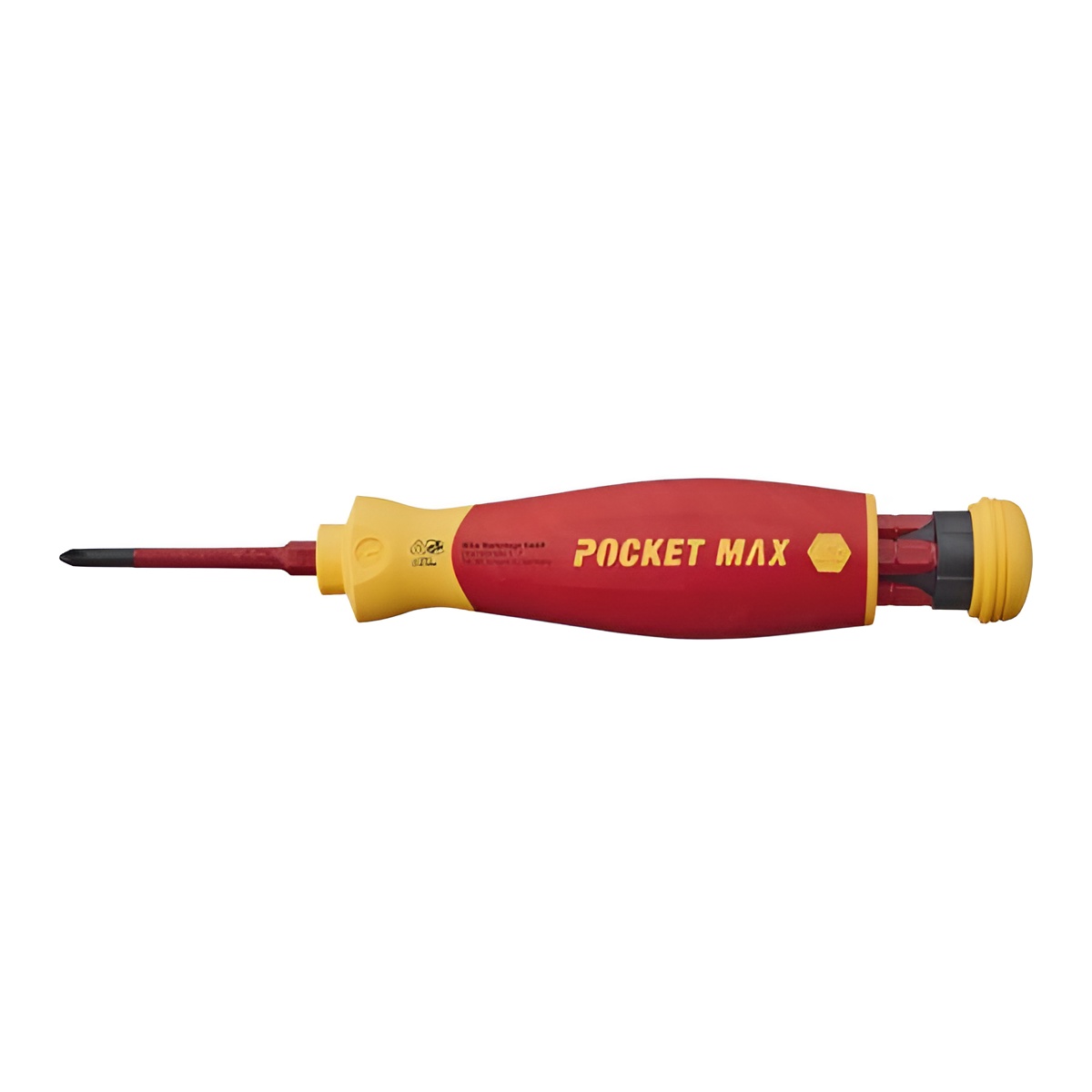 Wiha screwdriver with bit magazine pocketmax® electric mixed with 4 slimBits VDE, multi-bit screwdriver with high-quality chrome-vanadium steel, integrated bit charger for quick bit change, ideal for electrical applications.