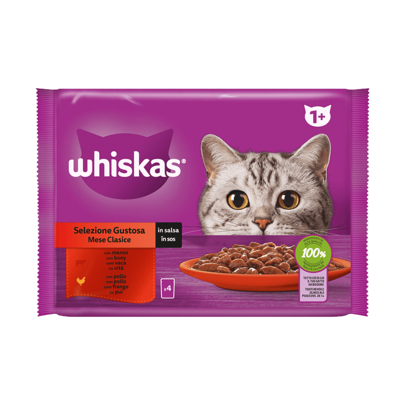 Whiskas 1+ Selección Carne en Salsa para Gatos 4x85g Whiskas