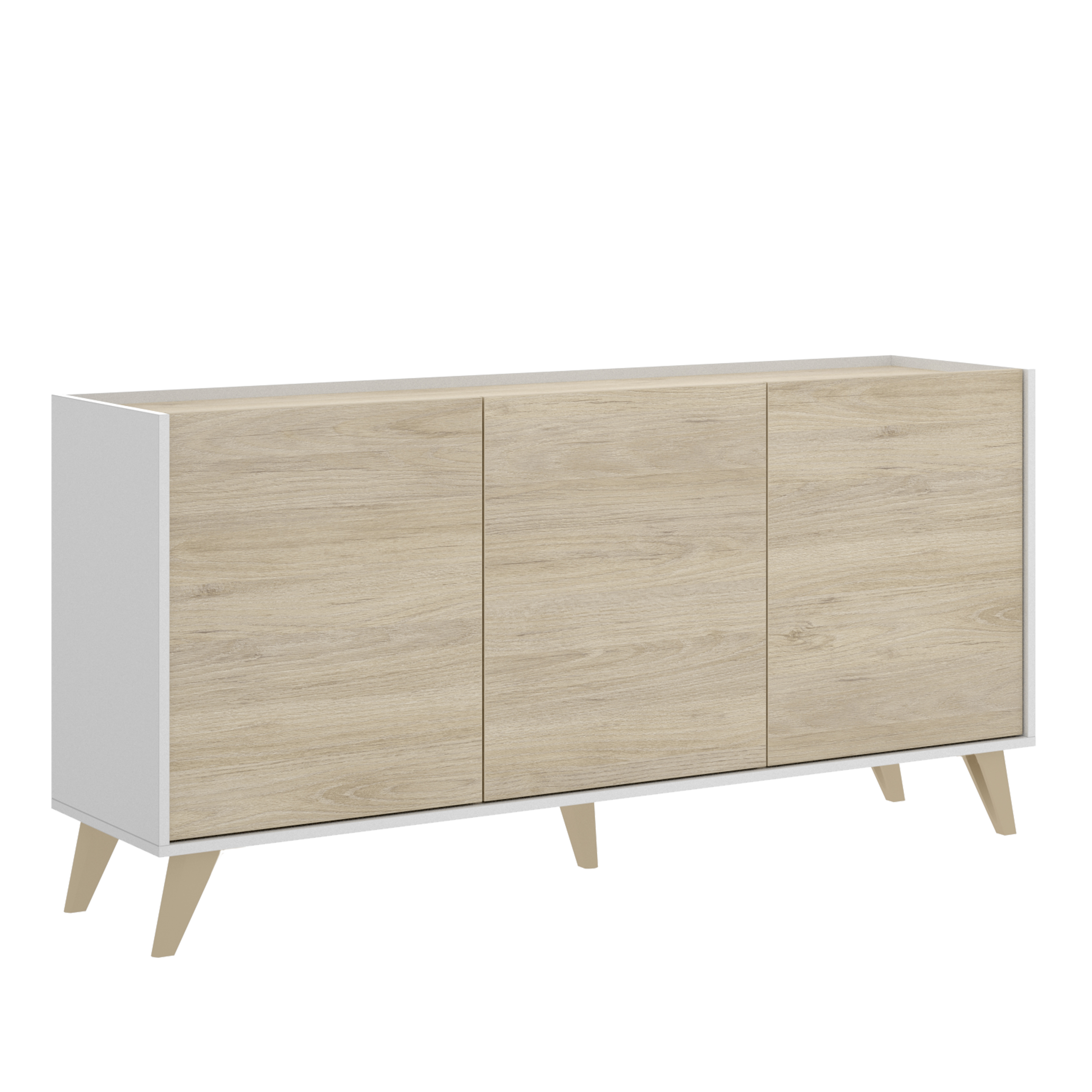 Dekit Aparador 3 Puertas NESS 75x155x43 Blanco/Natural - Orden y Almacenaje