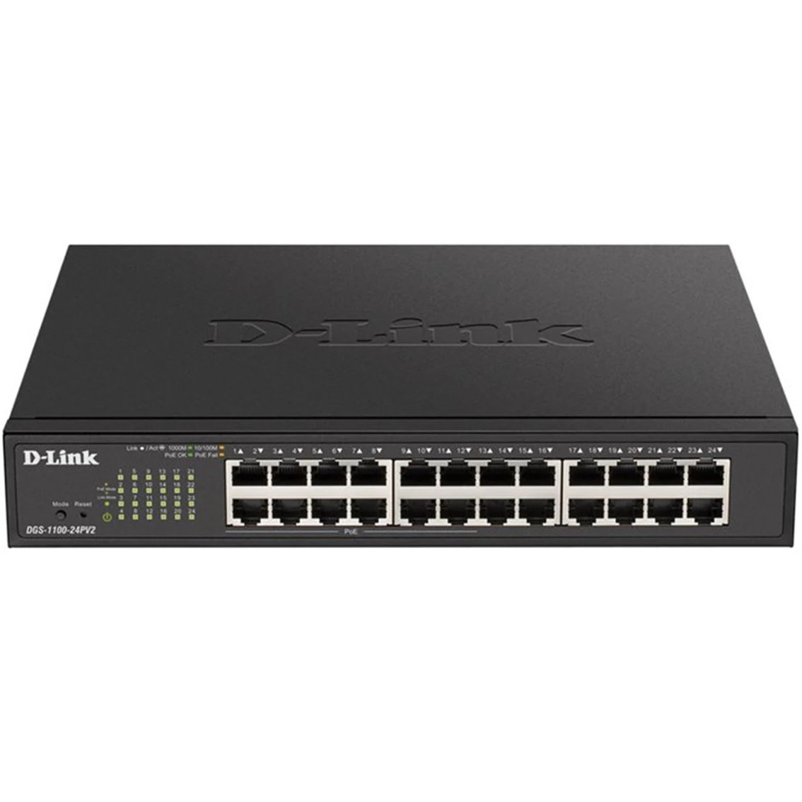 HUB Switch puertos 24 puertos RJ-45 Gigabit (10/100/1000) D-LINK DGS-1100-24PV2/E  | Gigabit Ethernet (10/100/1000), NEGRO