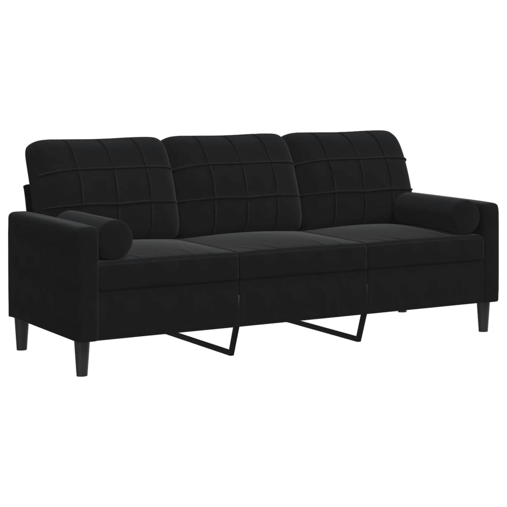 vidaXL Sofá de 3 plazas con cojines terciopelo negro 180 cm