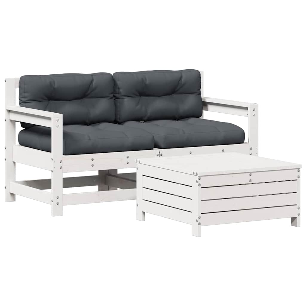 vidaXL Set de muebles de jardín 3 pzas con cojines madera pino blanco