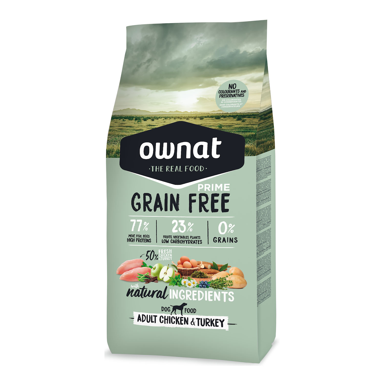 Ownat – Pienso para perros adultos medianos y grandes Ownat The Real Food Grain Free pollo y pavo 12 kg.