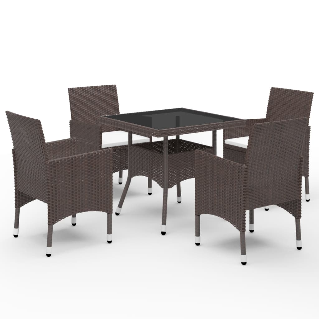 vidaXL Muebles de jardín 5 piezas ratán sintético y vidrio marrón
