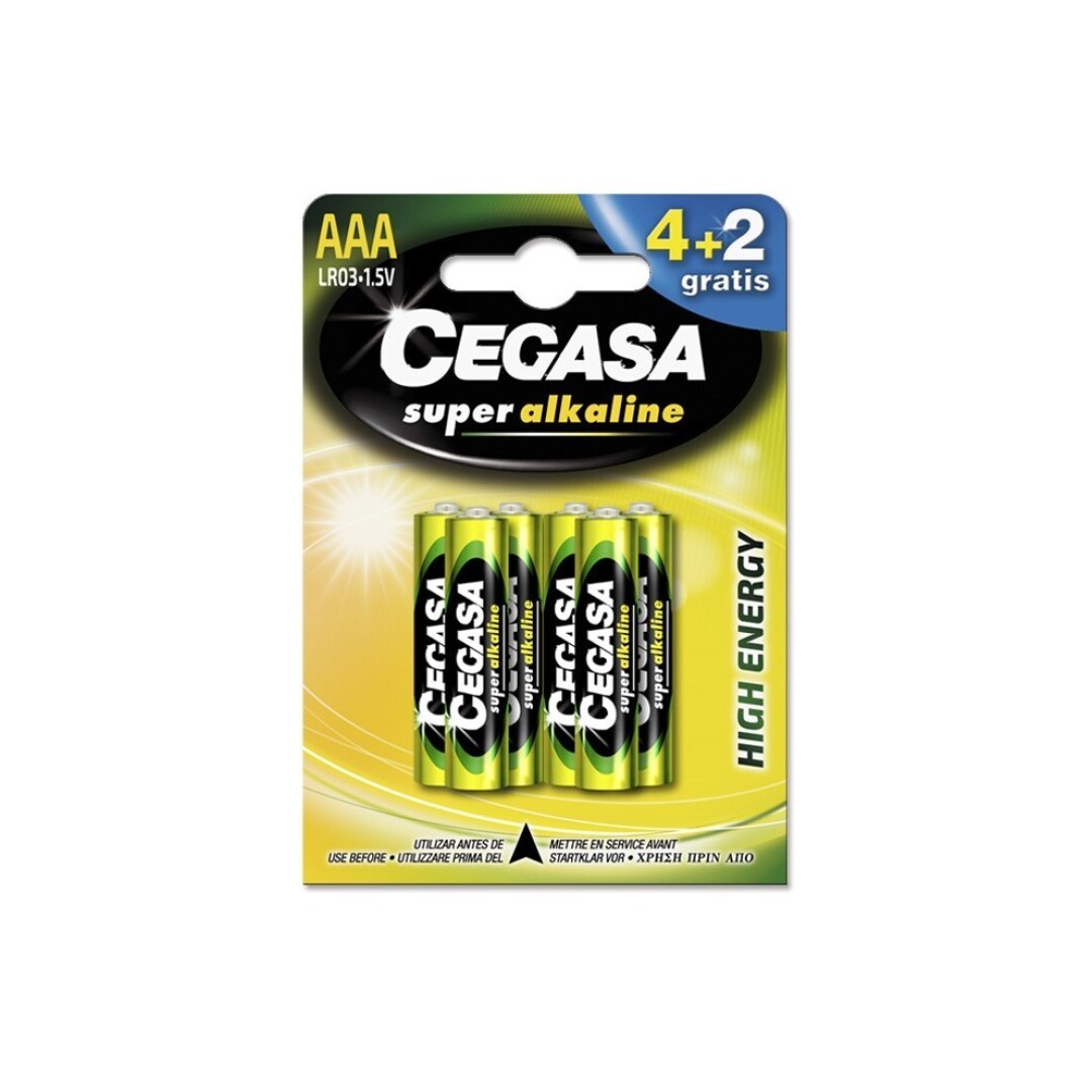 Pila Super Alcalina CEGASA Tipo AAA LR03 B4+2 Gratis