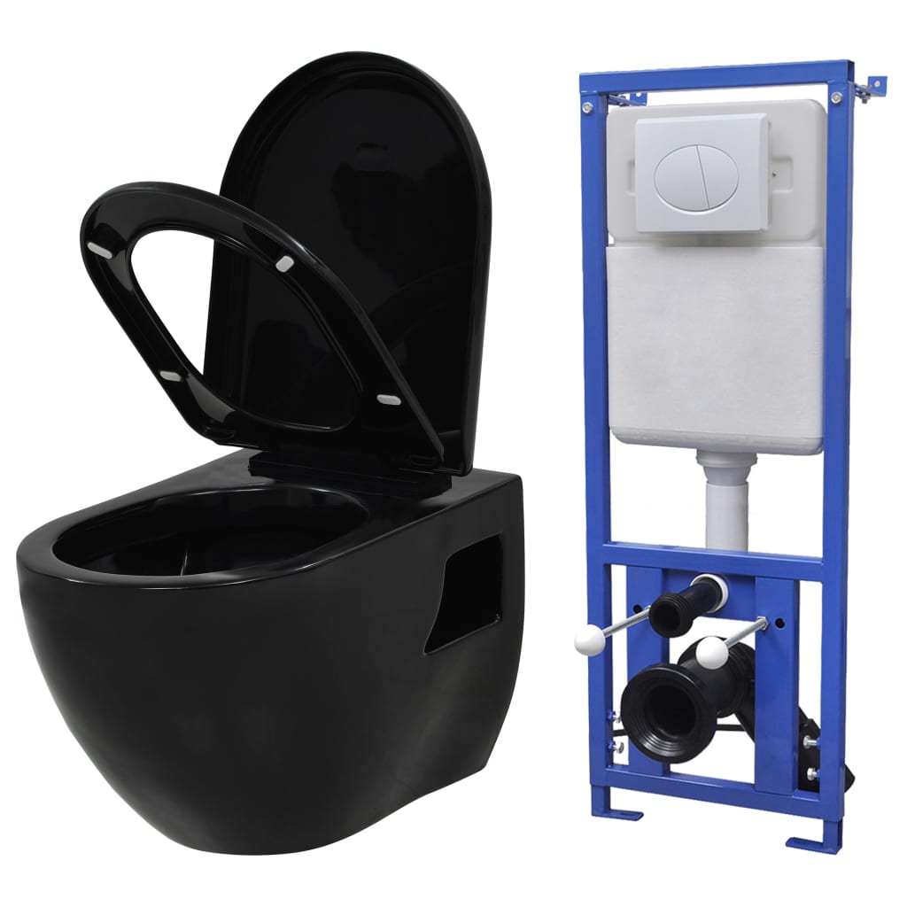 vidaXL InodoroColgado de Pared con Cisterna Oculta Cerámica Baño Váter Color Blanco,  Negro, y mas