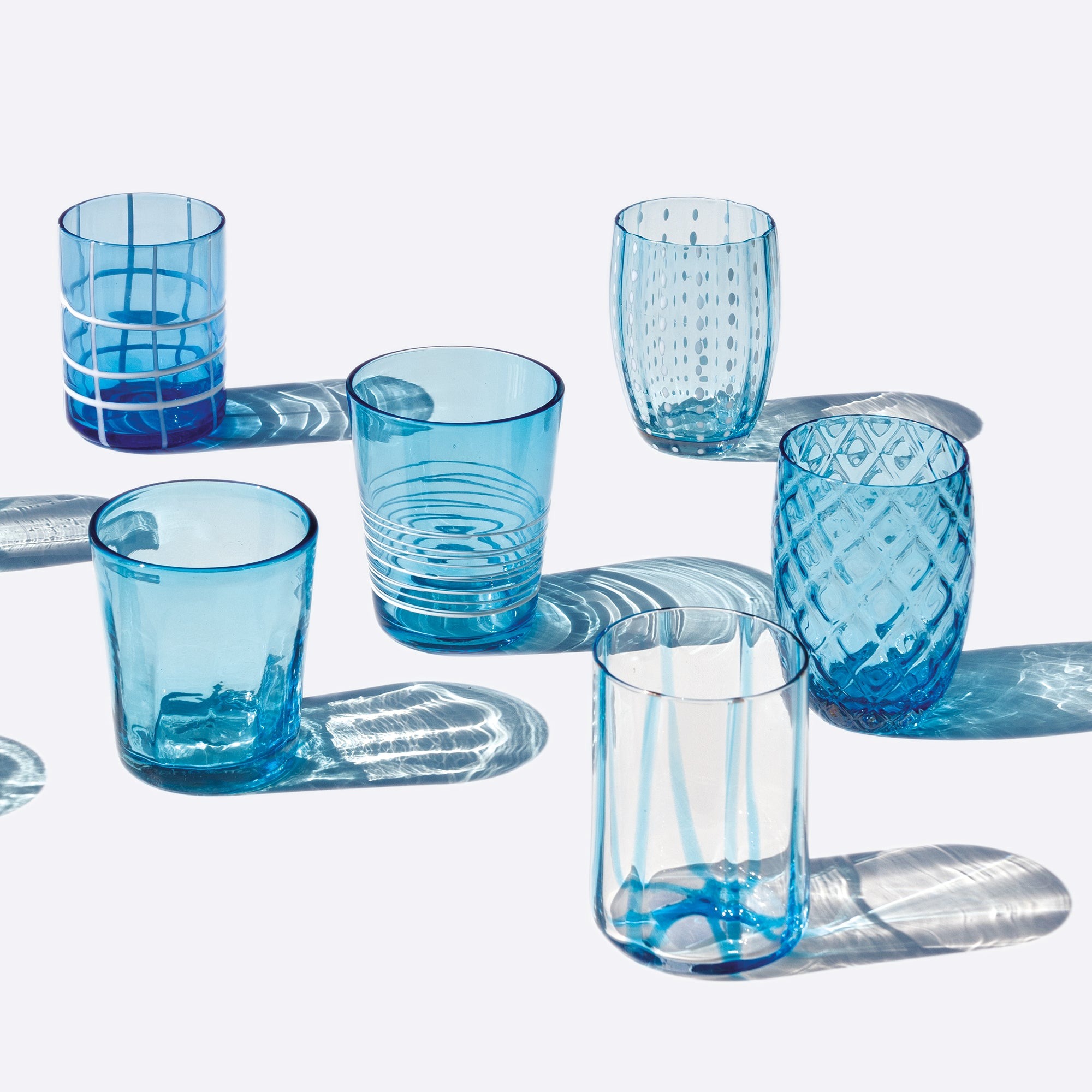 Zafferano Melting Pot Juego de 6 Vasos Monocolor - Aguamarina - Vidrio Soplado a Mano, 32 cl - Vasos Artesanos para Agua y Cócteles