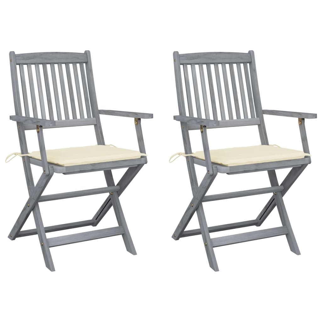 vidaXL Sillas de jardín plegables 2 uds cojines madera maciza de acacia