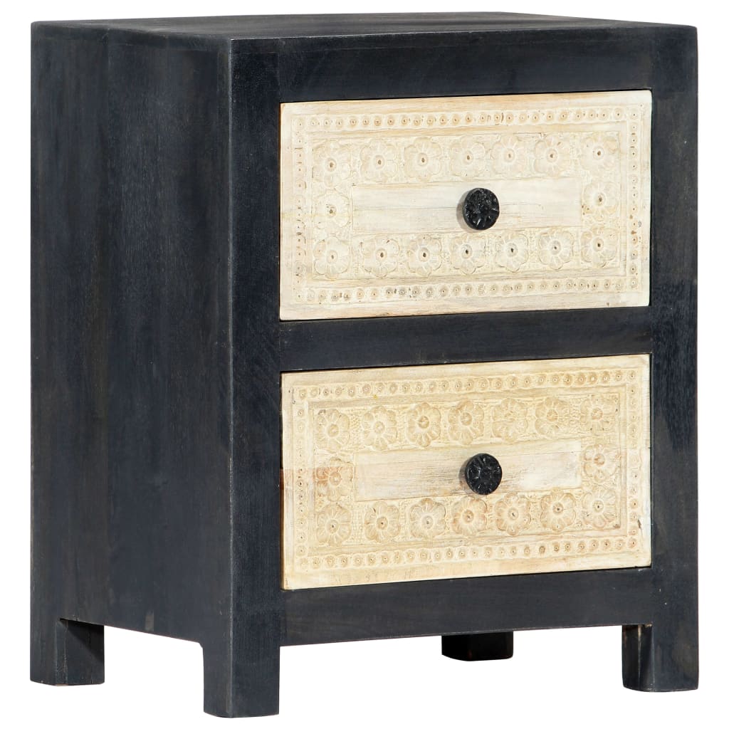 vidaXL Mesita de noche tallada madera maciza de mango gris 40x30x50 cm