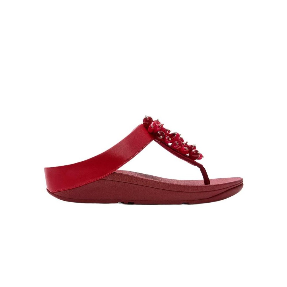 Sandalias Planas Mujer Fitflop Fino Bead-Cluster Rojo