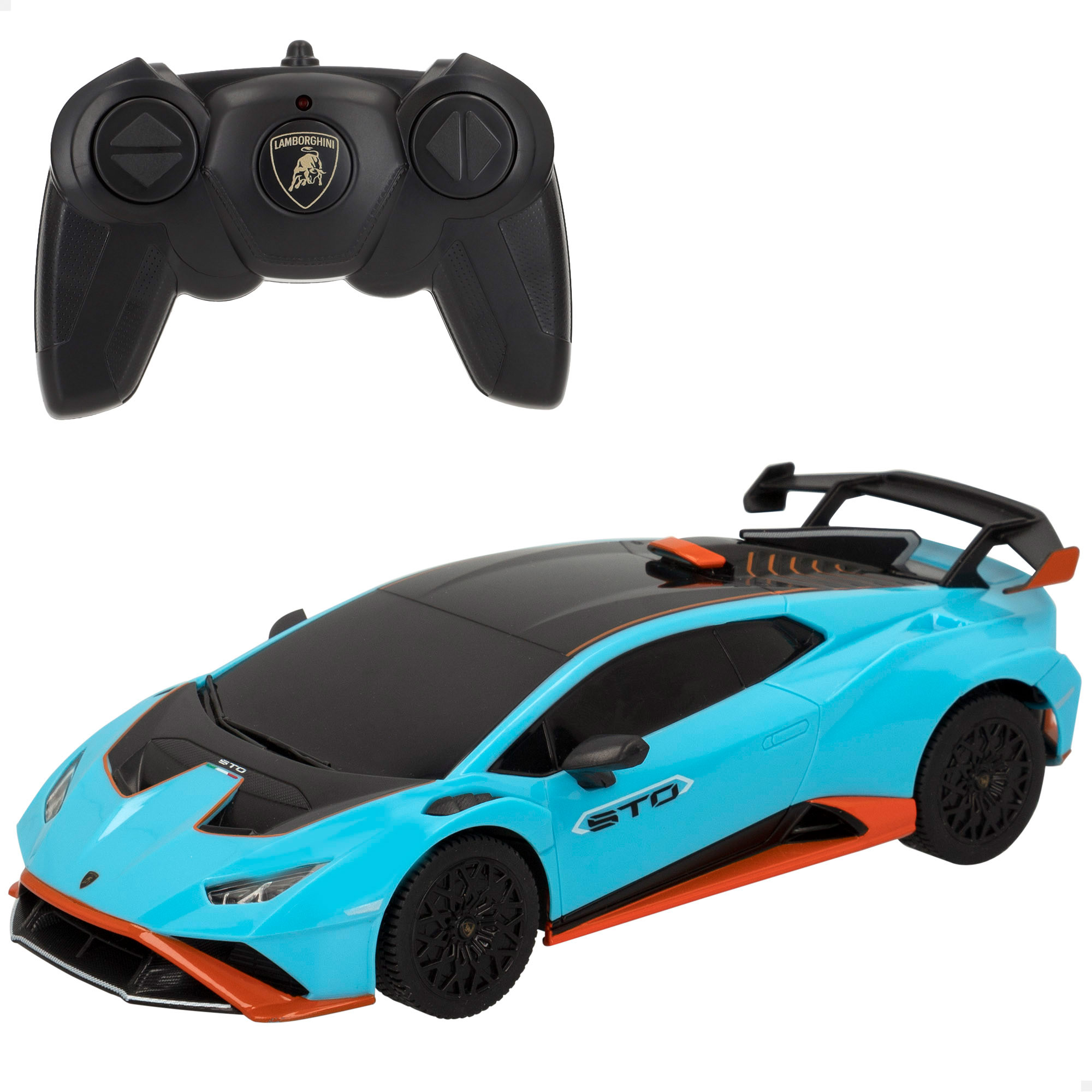 RASTAR - Coche teledirigido, Lamborghini Huracán STO, licencia oficial, escala 1:24, frecuencia 2.4 GH.z, mando con 6 direcciones, juguete para niños de 6 años, coche radiocontrol