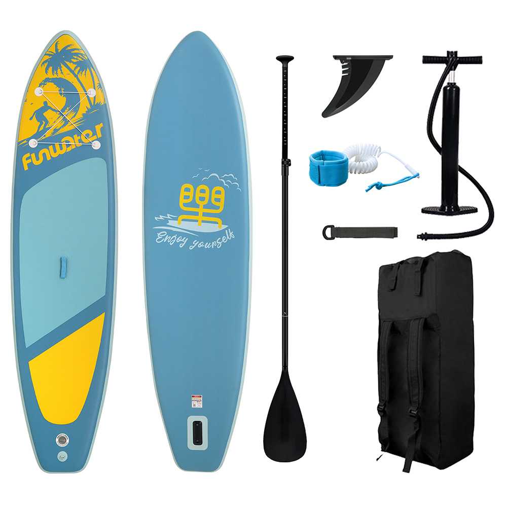 FunWater Tabla de Surf Hinchable de pie para Surf Ultrarresistente, Ligera y Estable, Tabla de Surf Sup, Accesorio de Remo Ajustable, Bomba, Mochila de Viaje, Correa de Seguridad, Remo Inflable para jóvenes y Adultos
