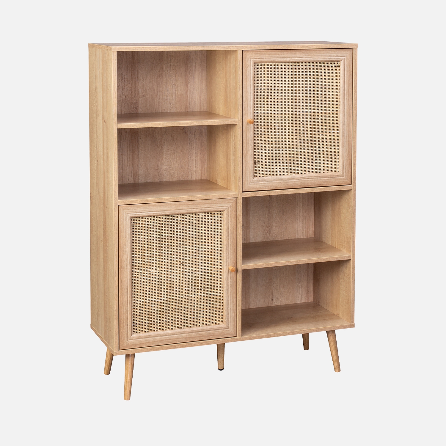 sweeek - Aparador de 4 puertas con almacenaje de caña y efecto madera , Boheme , 90x33x120