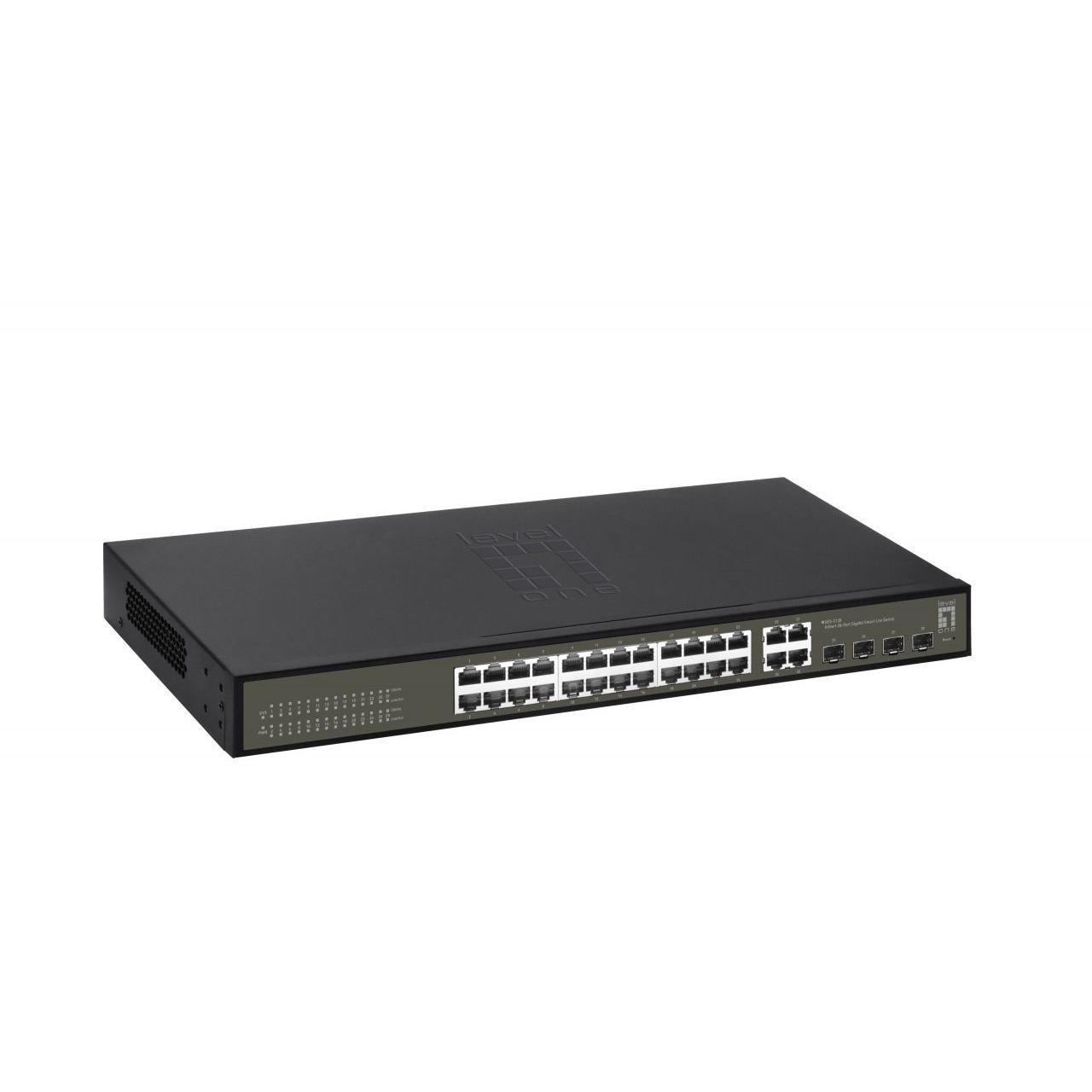 Levelone - Switch Ethernet GES-2128 de 28 puertos con gestión inteligente del tráfico, plug-and-play, compatible IEEE 802.3/802.3u/802.3ab, diseño compacto y ahorro energético para oficinas y PYMEs