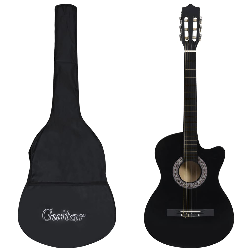 vidaXL Set Guitarra Acústica Occidental Cutaway 12 Piezas 6 Cuerdas 38" Músico Color Marrón claro,  Azul,  Negro y mas