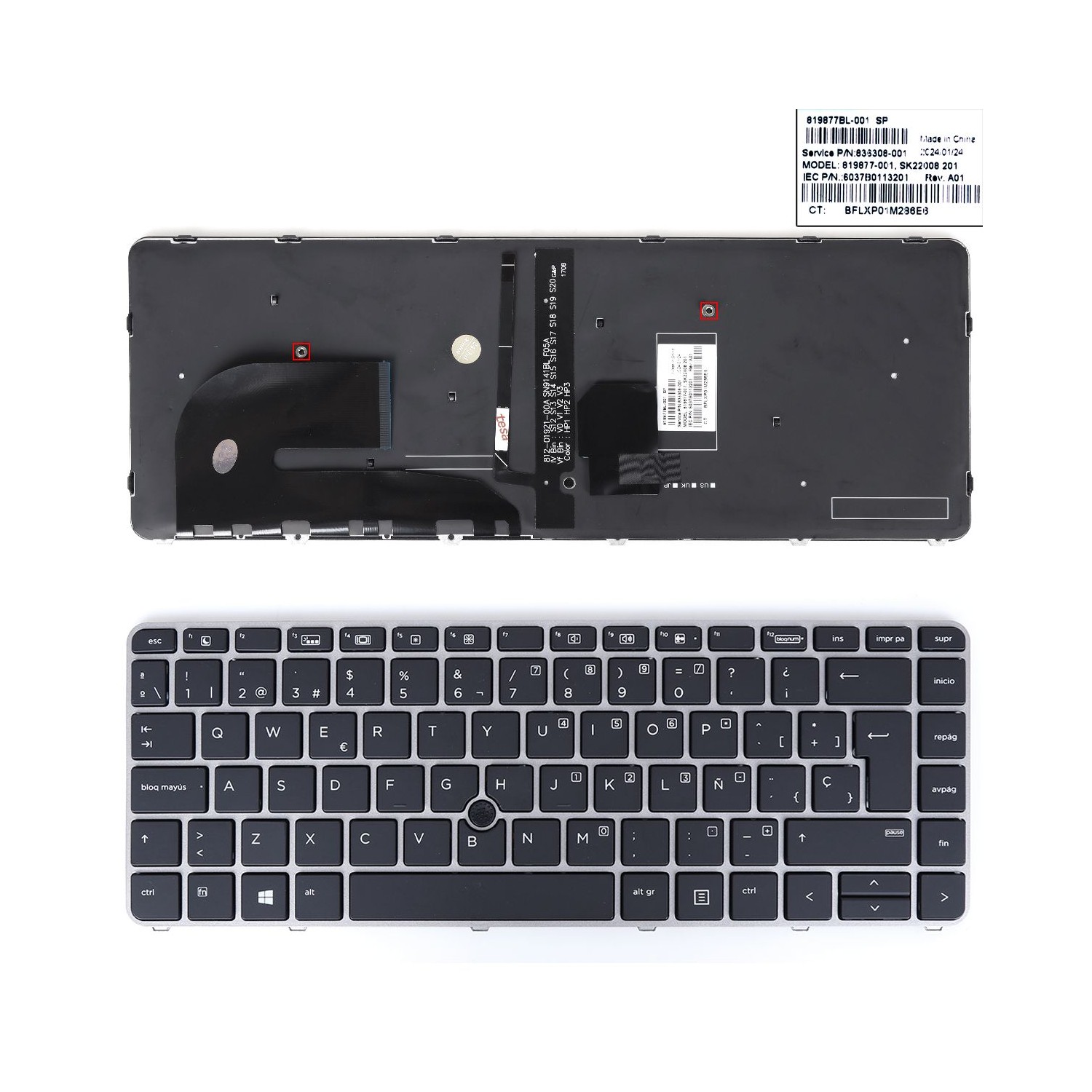 TECLADO RETROILUMINADO PARA PORTÁTIL HP 840 G3 745 G3 848 G3 840 G4 745 G4 ZBOOK 12-0155C-DZ01-K19 PLATA