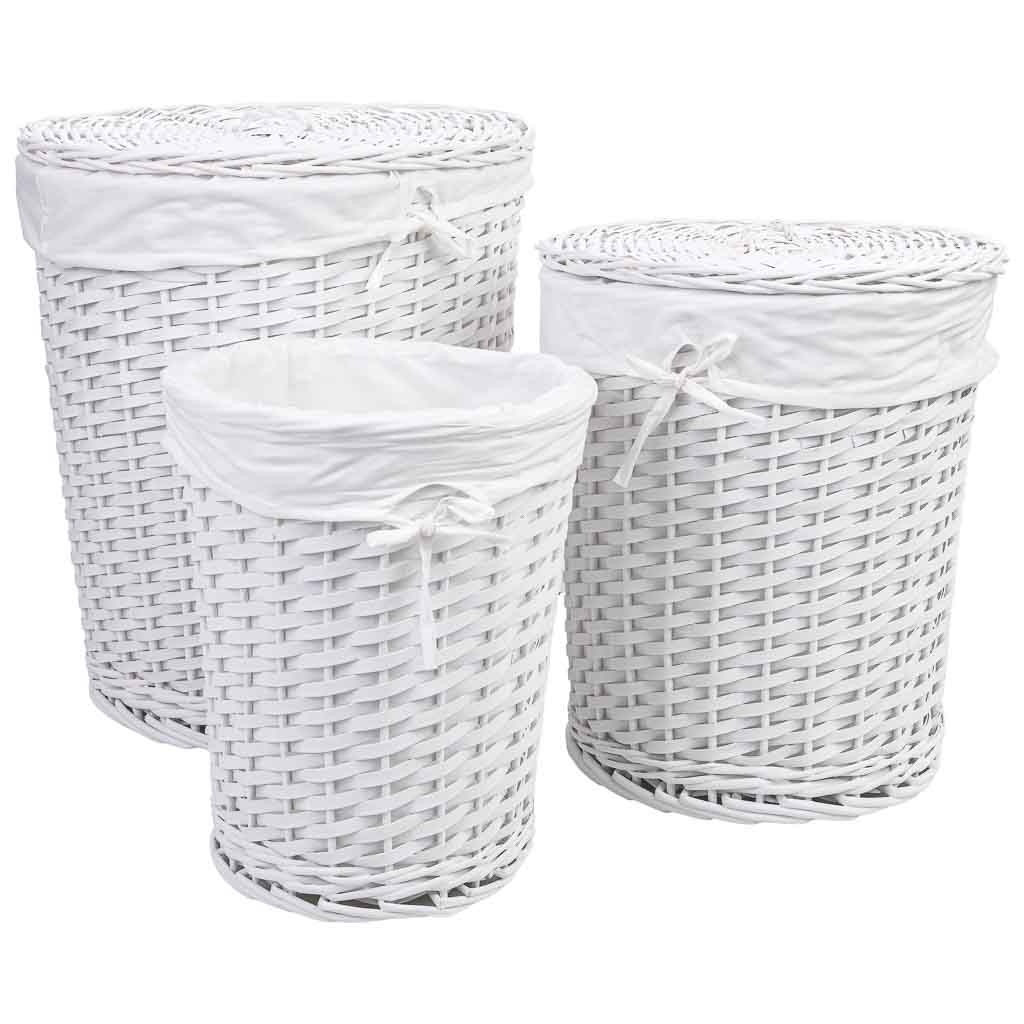 Wonderlust Deco - Set 3 cestas de mimbre blanco L:43x43x50 M:36x36x43 S:30x30x37 cm Blanco L:43x43x50 M:36x36x43 S:30x30x37