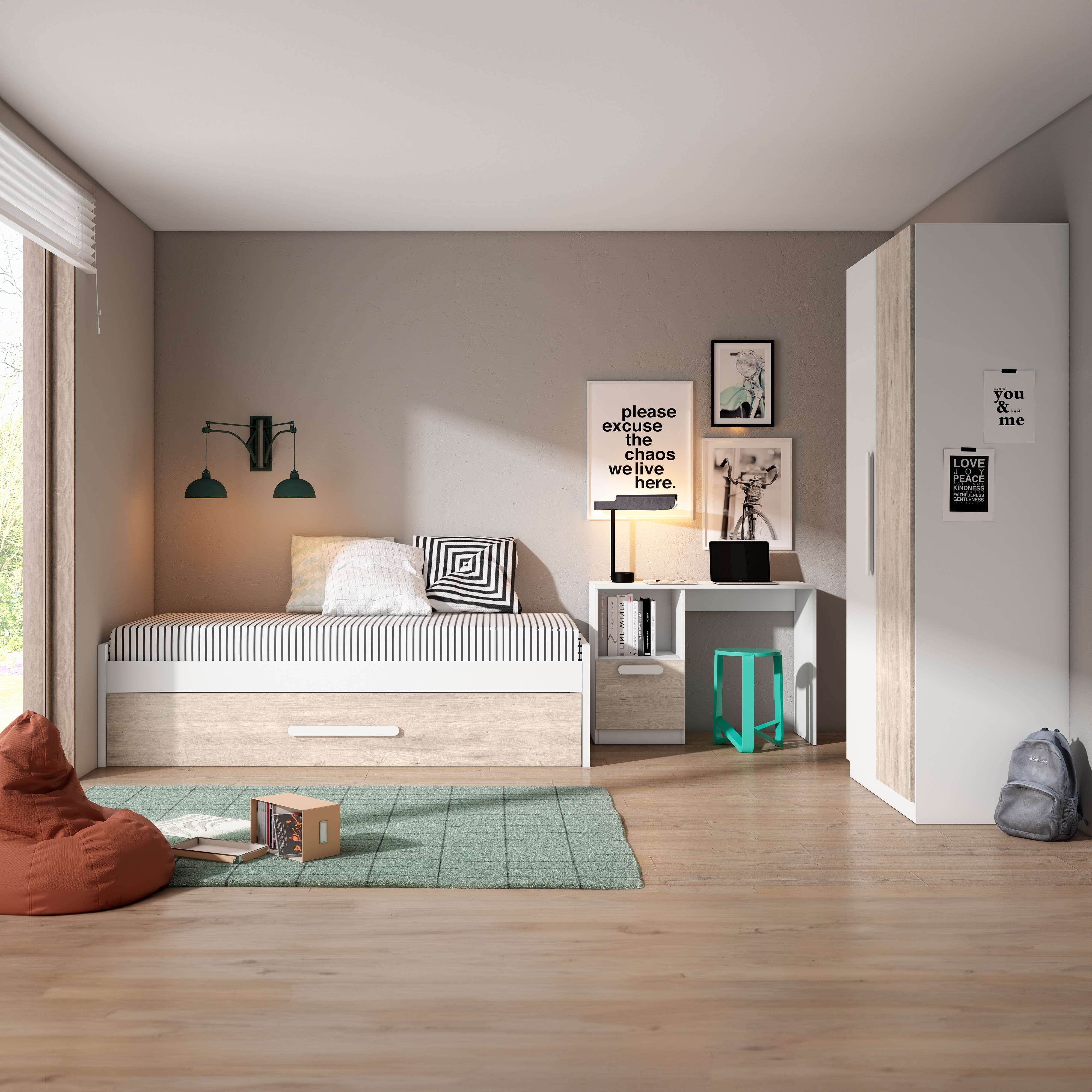 Miroytengo Pack Muebles Juveniles Habitación Infantil Estelle Moderna Pack Muebles Blanco y Roble Sahara