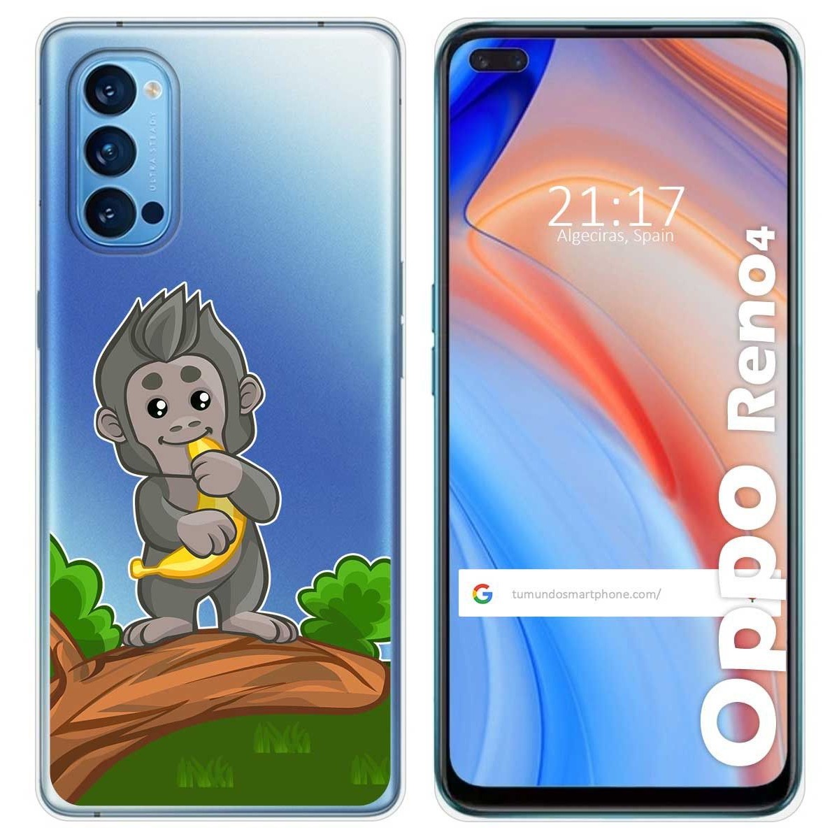 Tumundosmartphone Funda Gel Transparente para Oppo Reno 4 5G diseño Mono Dibujos