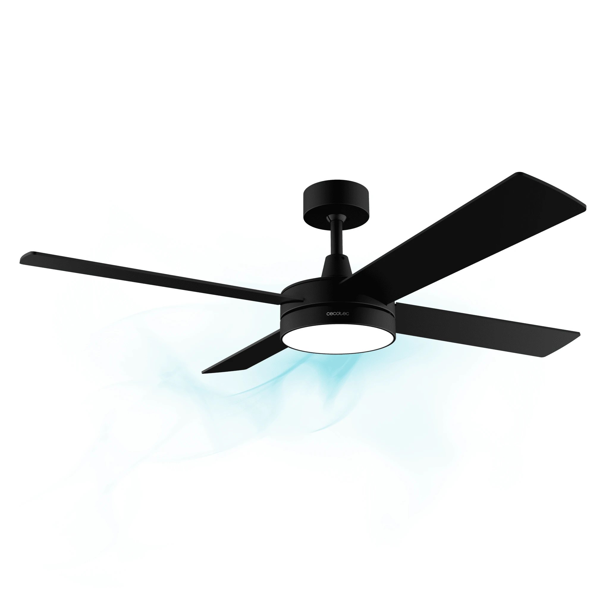 Cecotec - Ventilador de techo EnergySilence Aero 5200 con luz integrada, silencioso y eficiente, 132 cm, 38 W, color negro para salón o dormitorio