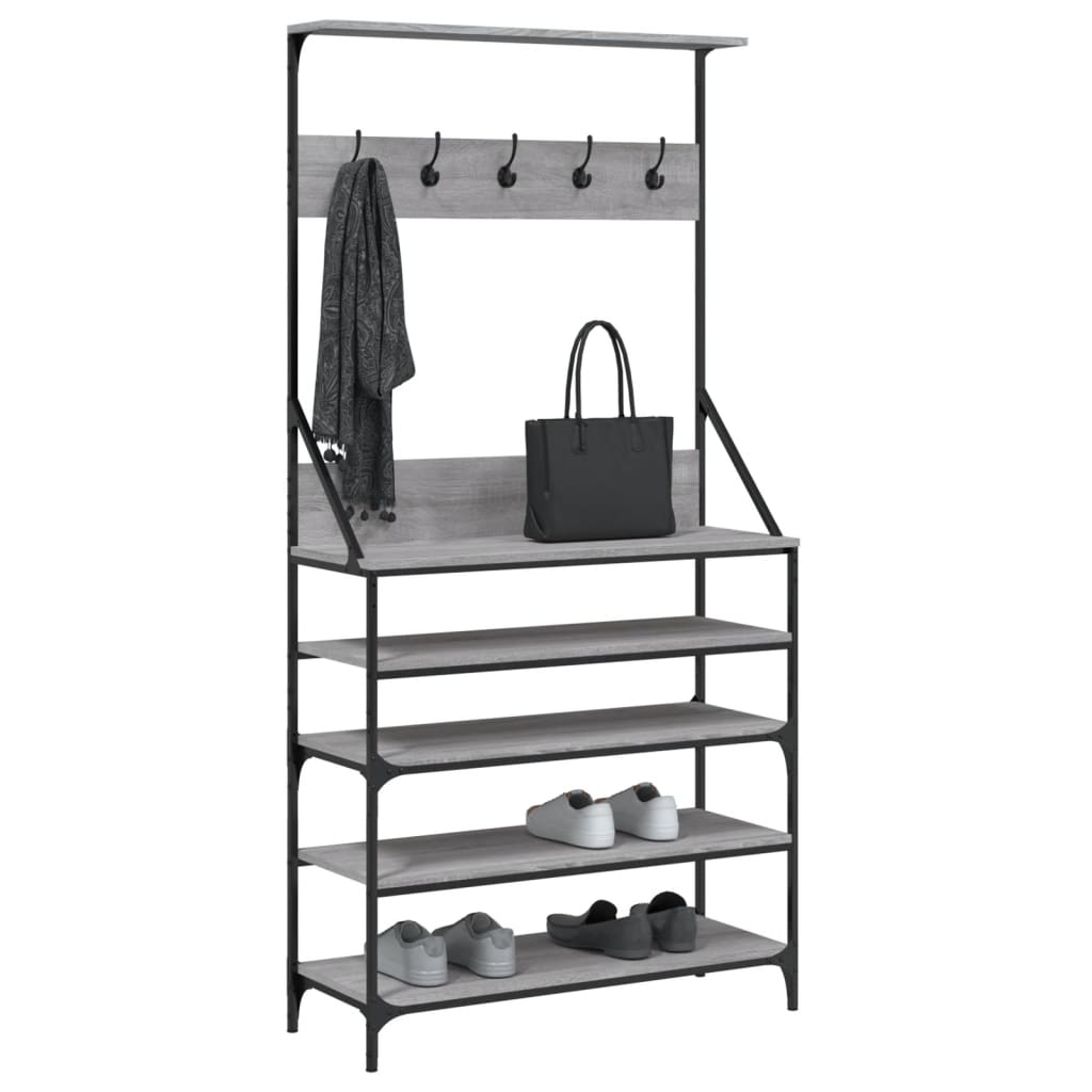 vidaXL Perchero con Zapatero Soporte para Ropa Estantes de Zapatos Color Gris sonoma,  Negro,  Roble ahumado y mas