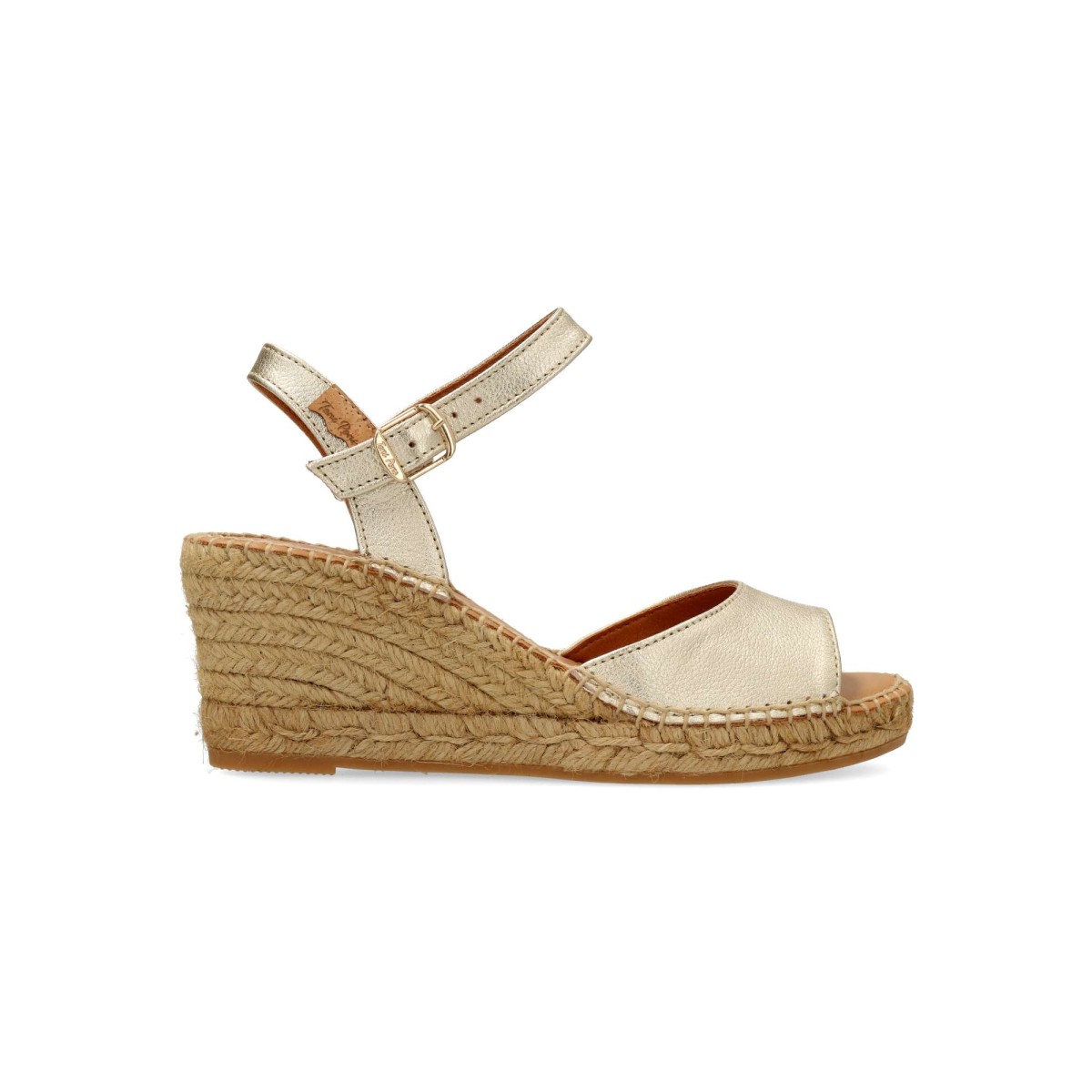 Toni Pons - Sandalias alpargata esparto con pulsera tobillo y hebilla, suela de yute natural sobre goma, planta acolchada en piel, cuña 7 cm para mujer