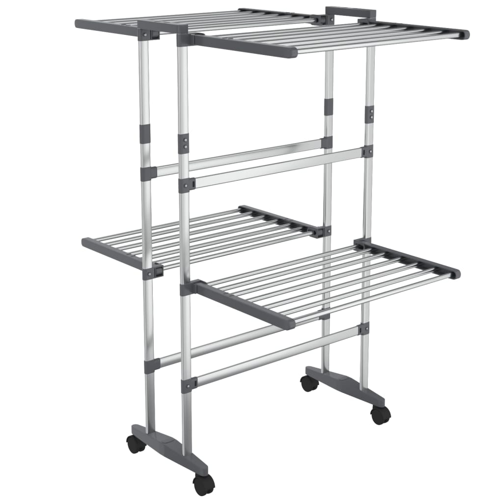 vidaXL Tendedero de con Ruedas Plateado Torre Vertical Plegable Dimensiones 60x70x106 cm (2 niveles), 60x70x129 cm (3 niveles)