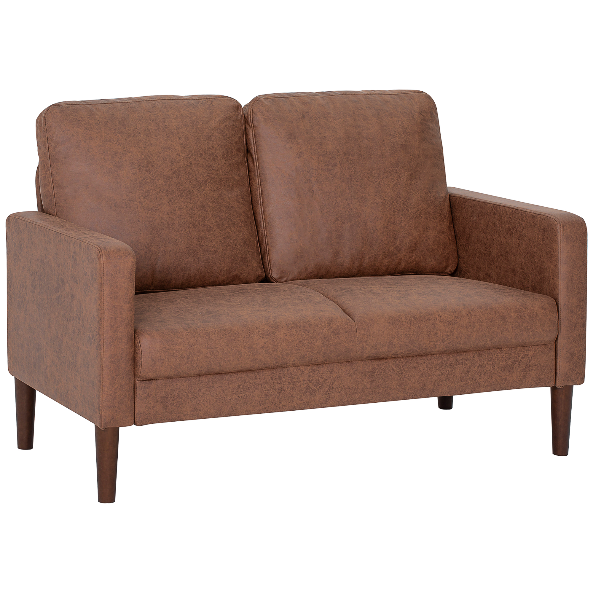 HOMCOM Sofá de 2 Plazas, Tapizado en Microfibra, Sofá Moderno con Patas de Madera, Reposabrazos, para Salón, Dormitorio, Oficina, Sala de Estar, 130x78x85 cm, Marrón