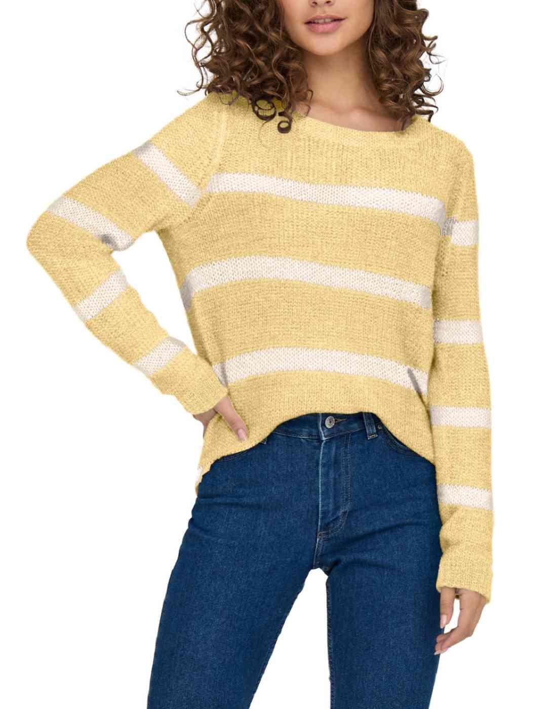 Jersey Only Genna amarillo rayas punto calado para mujer