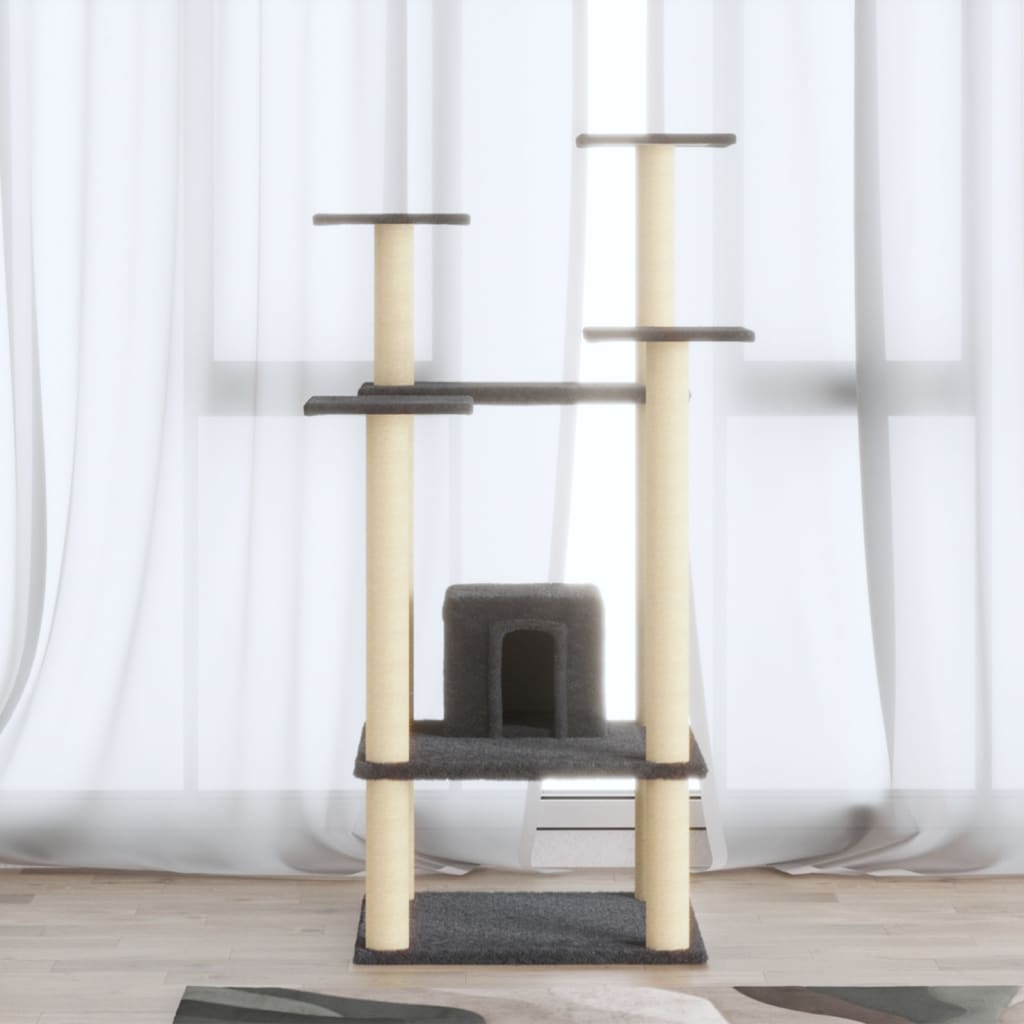 vidaXL Rascador para Gatos con Postes de Sisal 110 cm Mascotas Refugio Color Crema,  Gris claro,  Gris oscuro y mas