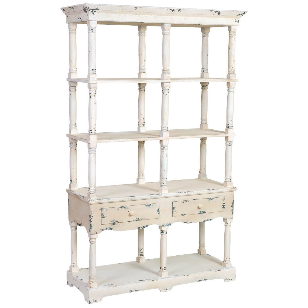 Wonderlust Deco - Estantería de madera blanca envejecida 129.5x49.5x207h cm Blanco 129.5x49.5x207h cm