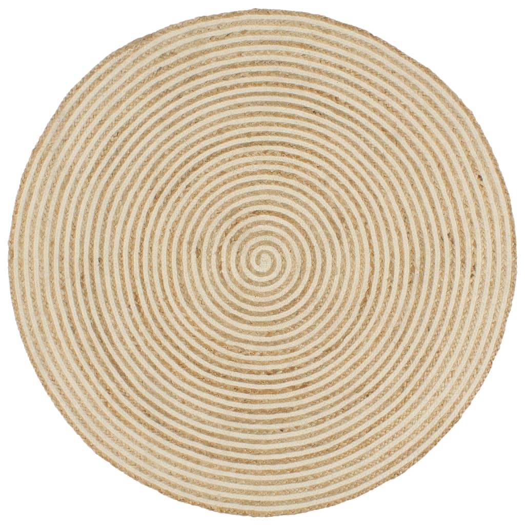 Vidaxl Alfombra de Yute Tejida a Mano Diseño Espiral Blanco 150 Cm